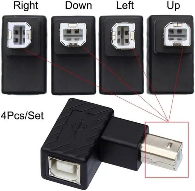 Alt view image 7 of 7 - 4Pcs USB 2.0 B Type Male to Female Extension Adapter Horizontal Vertical Angled 90 Degree for Disk Scanner