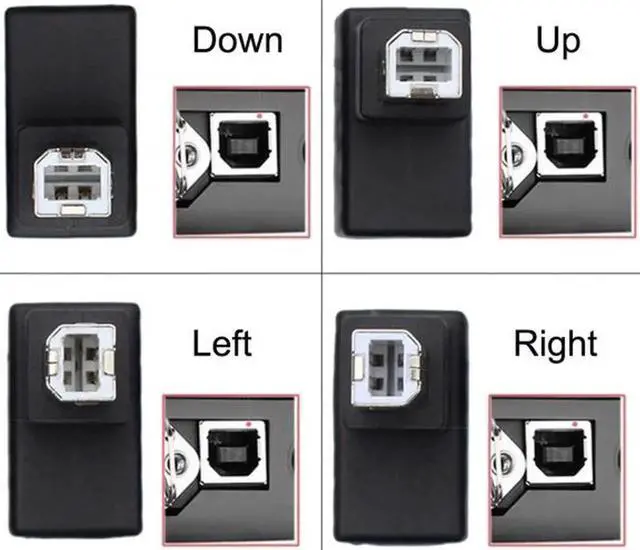 Main image of 4Pcs USB 2.0 B Type Male to Female Extension Adapter Horizontal Vertical Angled 90 Degree for Disk Scanner