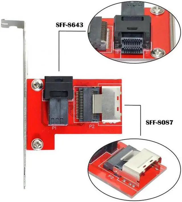 Main image of PCI-Express 4.0 Mini SAS SFF-8087 to SAS HD SFF-8643 PCBA Female Adapter With Bracket