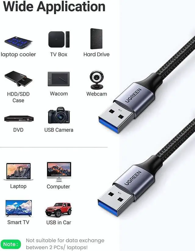 Alt view image 7 of 7 - USB A to USB A, Male to Male, 2 Pack USB to USB 3.0 Cable Compatible with External Hard Drive, Laptop Cooler, DVD Player, TV, USB 3.0 Hub, Monitor, Camera, Set Up Box, and More(6 FT +6 FT)