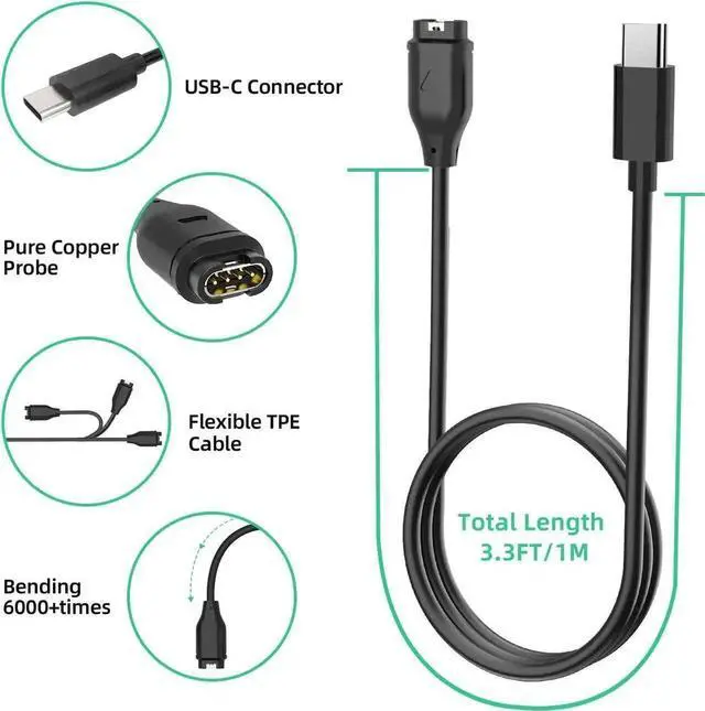 Alt view image 4 of 7 - USB C Charger Compatible with Garmin Watch Charger, 2 Pack Data Sync Charging Cable for Garmin Fenix 7 7S 7X, Fenix 6 6S 6X, Fenix 5 5S 5X Plus, Forerunner 965 945 245 45, Instinct