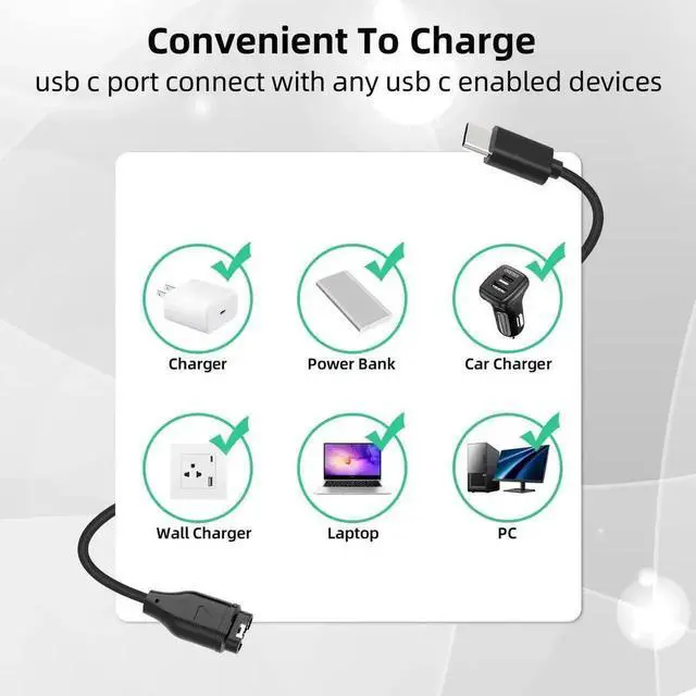 Alt view image 2 of 7 - USB C Charger Compatible with Garmin Watch Charger, 2 Pack Data Sync Charging Cable for Garmin Fenix 7 7S 7X, Fenix 6 6S 6X, Fenix 5 5S 5X Plus, Forerunner 965 945 245 45, Instinct