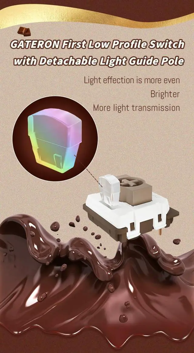 Alt view image 3 of 5 - GATERON KS-33 Low Profile Chocolate Keyboard Switches, Tactile 55gf 3 Pin RGB LED Factory Pre-lubed for MX Mechanical Keyboard (35PCS)