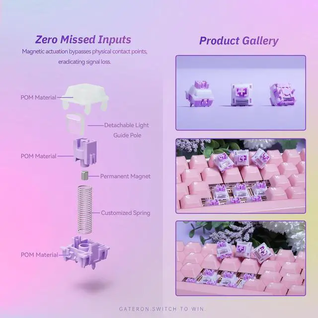 Alt view image 5 of 7 - GATERON Magnetic Orchid Keyboard Switch, Wall Stem Full POM Linear Pre-Travel Freely Setting Factory Pre-lubed for Magnetic Gaming Keyboard (61pcs)