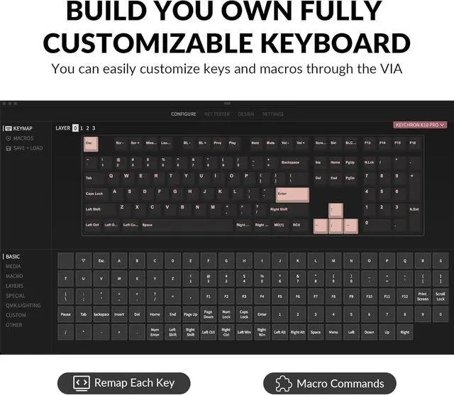 Alt view image 4 of 7 - Keychron K10 Pro Wireless Custom Mechanical Keyboard, Full-Size QMK/VIA Programmable Bluetooth/Wired White Backlight with Hot-swappable Keychron K Pro Red Switch Compatible with Mac Windows Linux