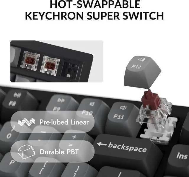 Alt view image 6 of 7 - Keychron K10 Max Wireless Custom Mechanical Keyboard, QMK 2.4 GHz Bluetooth Full-Size with Hot-swappable Keychron Super Brown Switch Compatible with Mac Windows Linux (RGB Backlit)