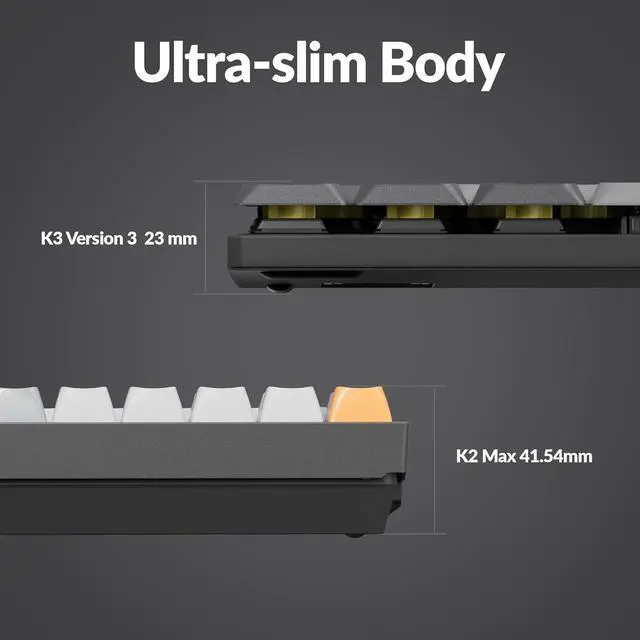 Alt view image 6 of 7 - Keychron K3 Version 3 Low Profile Wireless Mechanical Keyboard, 75% Layout QMK Programmable Bluetooth 5.2/Wired, White Backlit with Shine-Through Keycaps for Mac Windows Linux