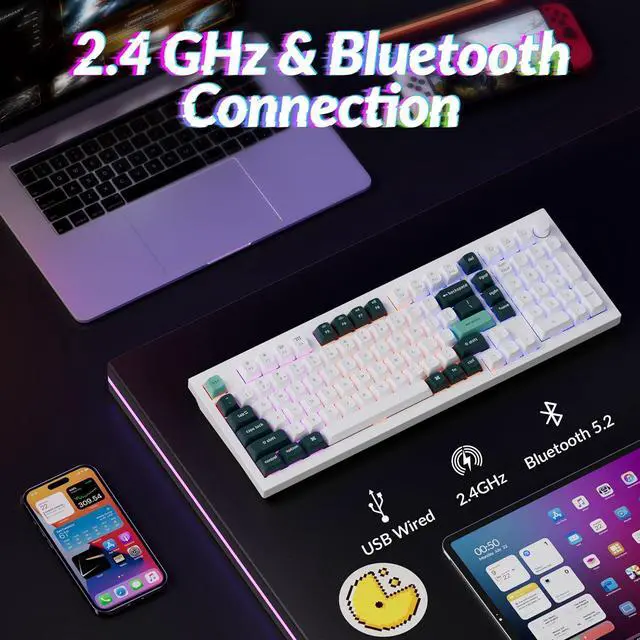 Alt view image 3 of 7 - Keychron Q5 HE Rapid Trigger Gaming Keyboard Wireless with Hall Effect Gateron Double-Rail Magnetic Switch Adjustable Actuation, 2.4 GHz/Bluetooth/Wired QMK RGB Aluminum for Mac Windows Linux - White