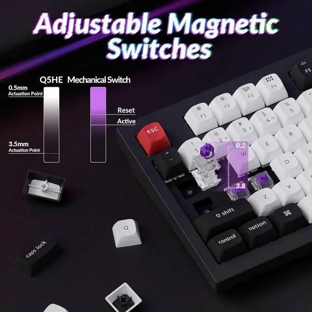 Alt view image 5 of 7 - Keychron Q5 HE Rapid Trigger Gaming Keyboard Wireless with Hall Effect Gateron Double-Rail Magnetic Switch Adjustable Actuation, 2.4 GHz/Bluetooth/Wired QMK RGB Aluminum for Mac Windows Linux - White
