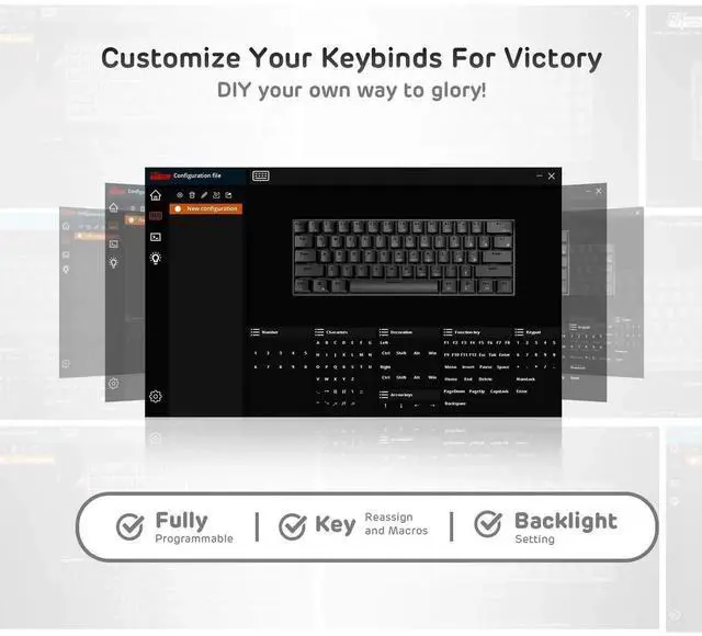 Alt view image 6 of 7 - RK61 Wireless 60% Mechanical Gaming Keyboard, Ultra-Compact 60 Keys Bluetooth Mechanical Keyboard with Programmable Software (Blue Switch, White)