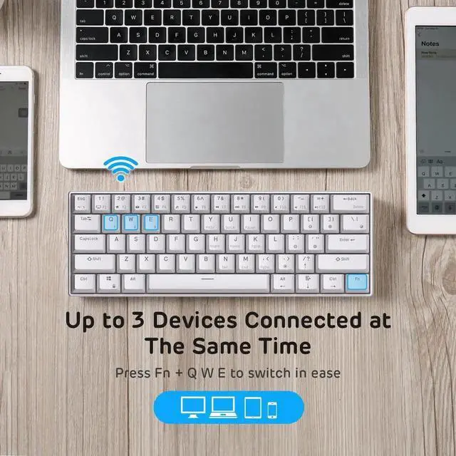 Alt view image 3 of 7 - RK61 Wireless 60% Mechanical Gaming Keyboard, Ultra-Compact 60 Keys Bluetooth Mechanical Keyboard with Programmable Software (Blue Switch, White)