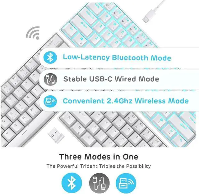 Alt view image 2 of 7 - RK61 Wireless 60% Mechanical Gaming Keyboard, Ultra-Compact 60 Keys Bluetooth Mechanical Keyboard with Programmable Software (Blue Switch, White)