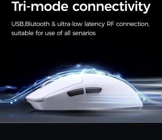 Alt view image 3 of 5 - MCHOSE A7 Wireless Gaming Mouse, Tri-Mode Connection, 56 Grams, PAW3395 26K DPI Sensor, Wired 1K/Wireless 1K Polling, 300mAh Battery - White