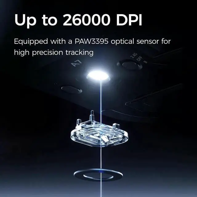 Alt view image 4 of 5 - MCHOSE A7 Wireless Gaming Mouse, Tri-Mode Connection, 56 Grams, PAW3395 26K DPI Sensor, Wired 1K/Wireless 1K Polling, 300mAh Battery - White