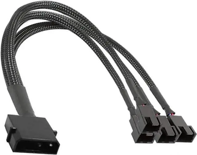 Main image of Molex to 3 Pin 4 Pin Fan Sleeved Power Splitter Cable Adapter,Molex LP4 to 4 x TX3 / TX4 (PWM) 12V PC Case Fan Cooler Y Splitter Power Extension Cord - 10 Inch,Black