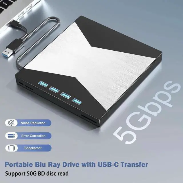 Alt view image 3 of 7 - External Blu Ray Drives, 4K Portable Blu Ray Burner USB 3.0 Type-C UHD BD Player with SD/TF Port, CD/DVD Burner R/W 3D Blu Ray Drive, External 4k Blu Ray Drive Compatible with Windows Mac OS Laptop