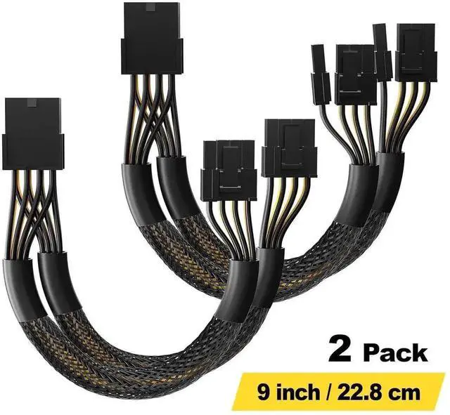 Alt view image 6 of 7 - 2-Pack PCIe 8 Pin to Dual 8 Pin (6+2) Power Adapter Cable, 9 Inches, with Heat-Shrink Tubing, PSU Cables for GPU, Female to Male PCIe 8 Pin Cable