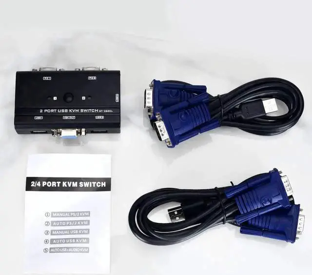 Alt view image 2 of 6 - VGA USB KVM Switch, 2 Port VGA KVM Switcher Selector with Cables for 2PC Sharing 1 Video Monitor and 3 USB Devices Keyboard Mouse Printer Scanner