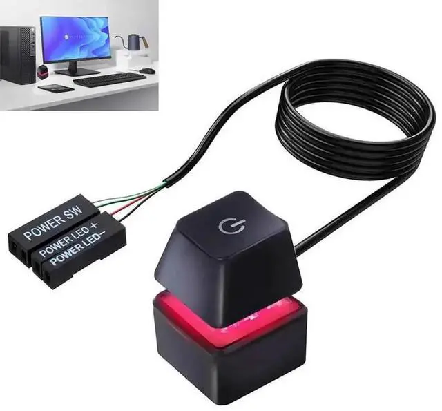 Main image of Desktop Computer Power Switch ON/OFF Colorful Backlight Mechanical Shaft Key External Remote Start PC Motherboard Reset Button
