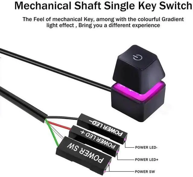 Alt view image 5 of 6 - Desktop Computer Power Switch ON/OFF Colorful Backlight Mechanical Shaft Key External Remote Start PC Motherboard Reset Button