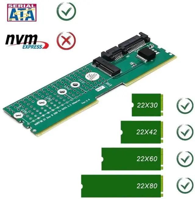 Alt view image 3 of 7 - M.2 NGFF B-Key SATA-Bus SSD to SATA3 Adapter DDR Memory Slot Installation Expansion Riser Card for 2230 2242 2260 2280 M2 SSD