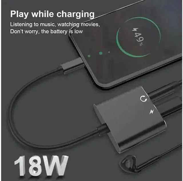 Alt view image 2 of 6 - 2 in1 USB C to 3.5mm Audio Adapter with Type C PD 18W Charging for Audio Stereo USB C to 3.5mm Headphone Jack Adapter Compatible with Samsung S20 S20 Ultra Google Pixel 5 4 4 XL 3 3 XL