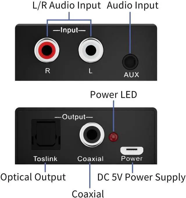 Alt view image 5 of 7 - Analog to Digital Audio Converter Fits for RCA to Optical Coaxial, R/L or 3.5mm Jack AUX to Digital Coaxial & Toslink SPDIF Audio Converter Adapter for PS4 Xbox HDTV DVD Amplifier Speaker SoundbarIt c