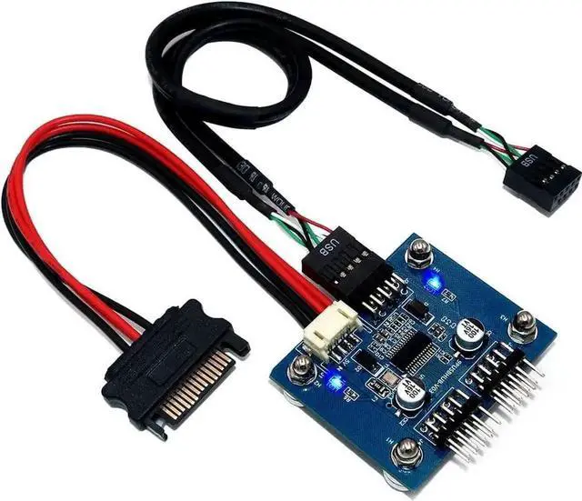 Main image of USB 2.0 9pin Header 1 to 2 Extension Hub Splitter Adapter-Converter MB USB 2.0 Male to 2 Male-30CM 9-pin Cable (90 Degree+SATA Cable)