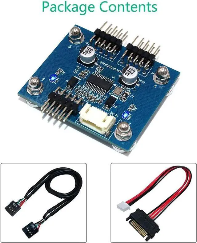 Alt view image 3 of 7 - USB 2.0 9pin Header 1 to 2 Extension Hub Splitter Adapter-Converter MB USB 2.0 Male to 2 Male-30CM 9-pin Cable (90 Degree+SATA Cable)