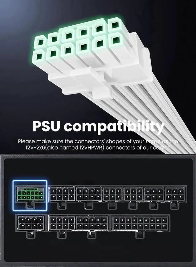 Alt view image 5 of 7 - 16pin GPU Power Cable - 70cm PCI-e 5.0 12VHPWR 600W 12+4 Male to Male 12V-2x6 PSU Sleeved Cable for RTX 3090Ti 4070 Ti 4080 4090 5090 5080 5070 5070Ti to ATX 3.0 Modular Power Supply (White)