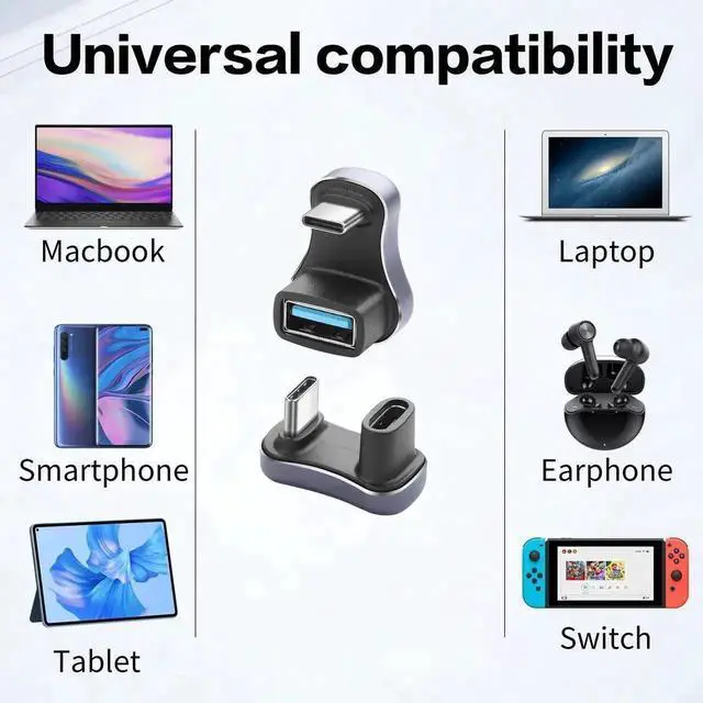 Alt view image 6 of 6 - 2Pack U Shape USB C Adapter USB 3.1/3.2 180 Degree 140W Data 10/20Gbps Charge Connector for Laptops/Phone/Tablet(USB A to C+USB C to C)