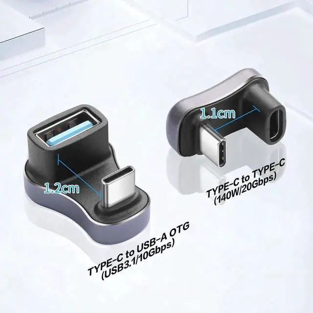 Alt view image 3 of 6 - 2Pack U Shape USB C Adapter USB 3.1/3.2 180 Degree 140W Data 10/20Gbps Charge Connector for Laptops/Phone/Tablet(USB A to C+USB C to C)