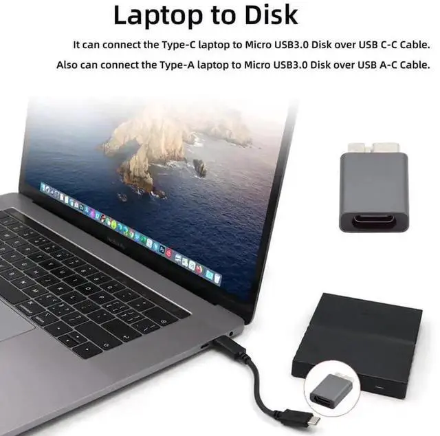 Alt view image 6 of 7 - Adapter USB-C USB 3.1 Type C Female to Micro USB 3.0 Male Data Adapter 10Gbps Data Power for Laptop SSD Disk