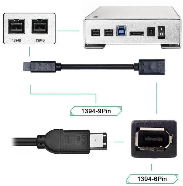 Alt view image 2 of 4 - IEEE 1394 6Pin Female to 1394B 9Pin Male Extension Data Video Capture Card Firewire 400 to 800 Cable 20cm