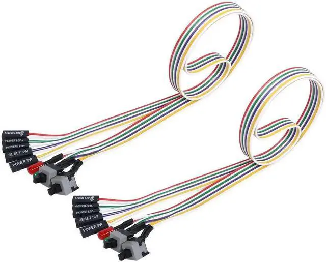 Main image of PC Reset Switch Cable, ATX Power on Off Reset Switch Cable, 65CM PC Power Reset Switch HDD LED Cable Light Wire Kit Assembly for Computer(2Pcs)
