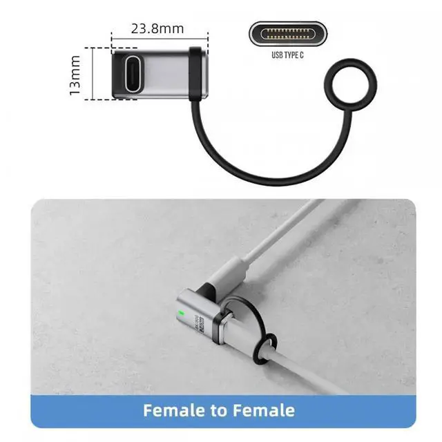 Alt view image 7 of 7 - 90 Degree Angled USB5.0 80Gbps Female to Female Extension Adapter with Lanyard Keychain 240W 16K 8K 5K Compatible with USB4.0 Thunderbolt3/4/5