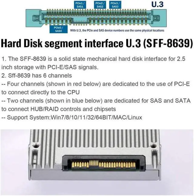 Alt view image 6 of 6 - PCI-E 4.0 X4 Lane to U.3 U3 Kit SFF-8639 Host Adapter for Motherboard PM1735 NVMe PCIe SSD