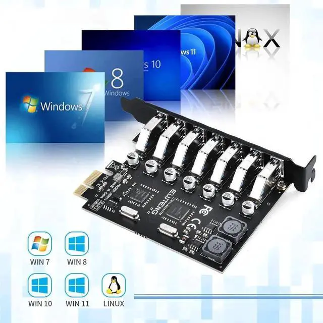 Alt view image 5 of 7 - PCIE USB 3.0 Card 7 Ports PCI Expree to USB Expansion Card Super Speed 5Gbps PCI-e USB3 Hub Controller Adapter for Windows 11/10/8/7/XP/Vista