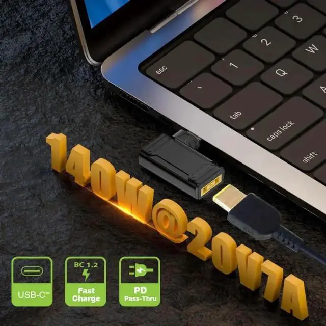 Alt view image 6 of 7 - Adapter 140W 100W Rectangle Jack Thinkpad X1 Input to USB-C Type-C Angled 90 Degree Power Plug Charge Adapter for Laptop Phone