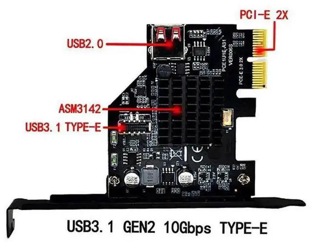 Alt view image 2 of 7 - Card USB 3.1 10Gbps Front Panel Type-E Socket & USB 2.0 480Mbps to PCI-E Express Adapter for Motherboard