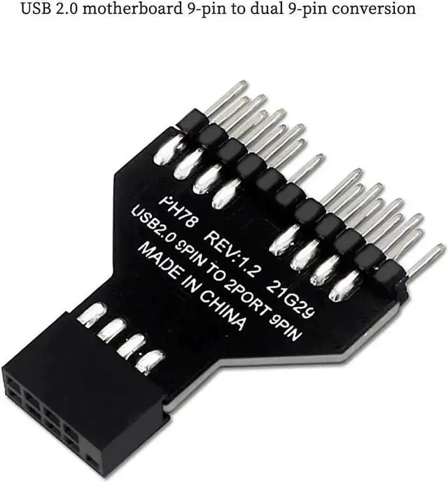 Alt view image 5 of 7 - PH78 Motherboard USB2.0 9PIN 1 to 2 Expansion Adapter for Water-Cooled RGB Light Fan Speed Measurement