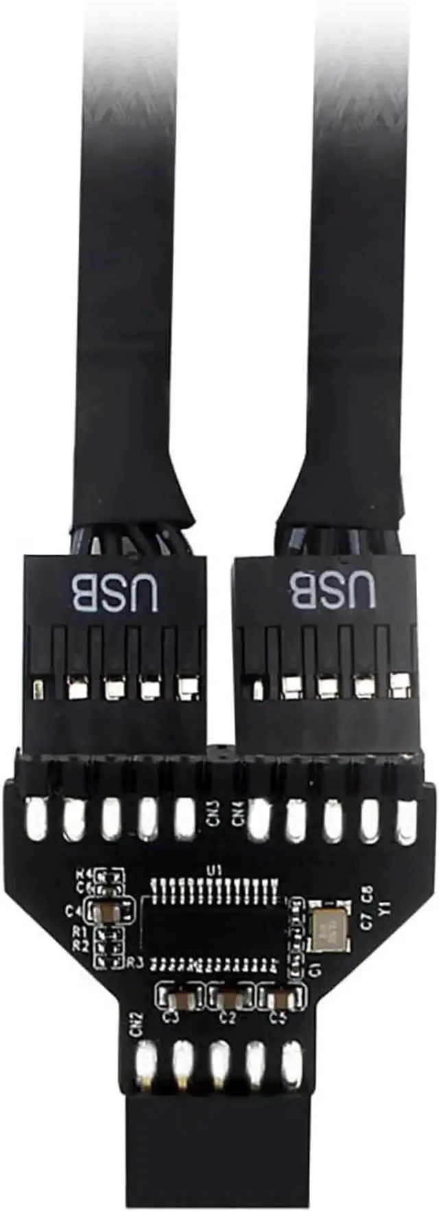 Alt view image 2 of 7 - PH78 Motherboard USB2.0 9PIN 1 to 2 Expansion Adapter for Water-Cooled RGB Light Fan Speed Measurement