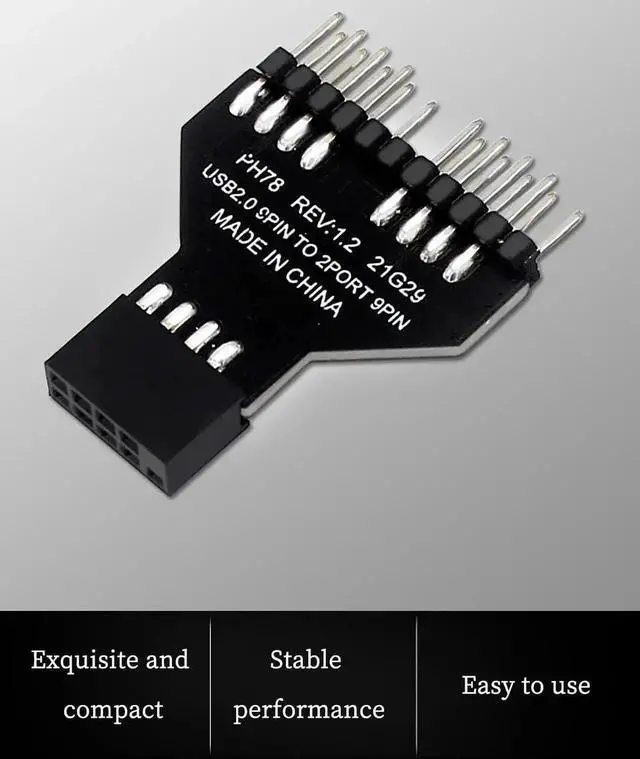 Alt view image 7 of 7 - PH78 Motherboard USB2.0 9PIN 1 to 2 Expansion Adapter for Water-Cooled RGB Light Fan Speed Measurement