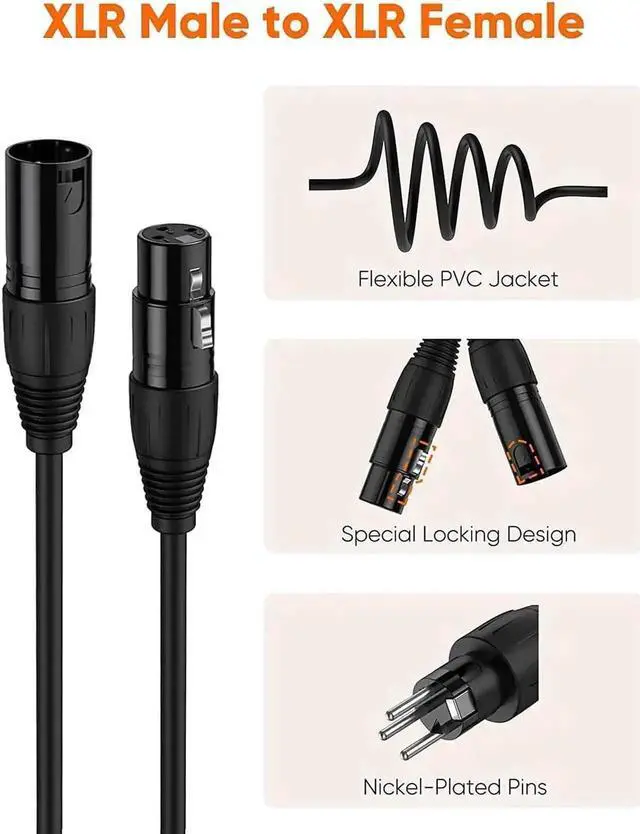 Alt view image 5 of 7 - Golden Plated XLR to XLR Cable, 3.3FT / 1M XLR Male to XLR Female Balanced 3 PIN XLR Microphone Cable Compatible with Shure SM Microphone, Behringer, Speaker Systems, Radio Station and More, Black