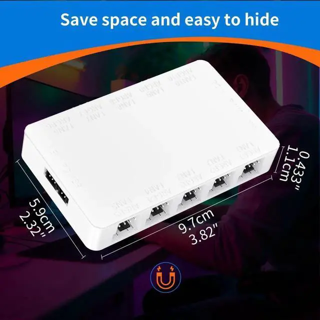 Alt view image 5 of 6 - ARGB Fan Hub, 10-Port 4 Pin PC Fan Controller, 5V-3Pin, Magnetic Suction, SATA Power Input, Rf Remote & Chassis Key Control, Support 10 ARGB PWM Fans Splitter, White