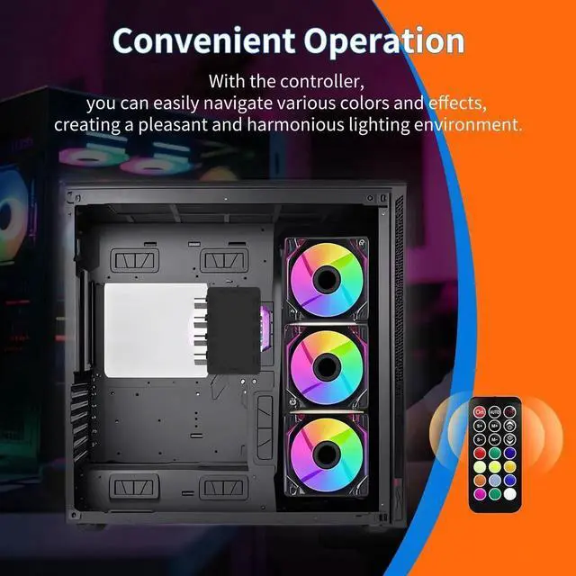 Alt view image 4 of 6 - ARGB Fan Hub, 10-Port 4 Pin Fan Controller PC, 5V-3Pin, Magnetic Suction, SATA Power Input, RF Remote & Chassis Key Control, Support 10 ARGB PWM Fans Splitter, Black