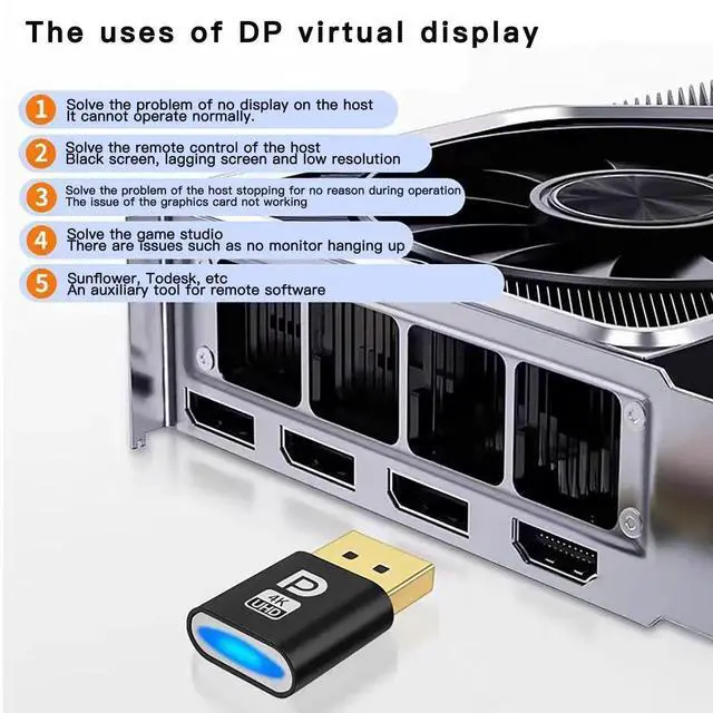Alt view image 4 of 7 - DP - DisplayPort Display Emulator EDID Emulator Plug 2K (fit Headless 2560x1600@60Hz) 4K 4096x2160@17Hz Display Port Dummy Plug DisplayPort Compatible (2K-2560x1600@60Hz) (1PCS)