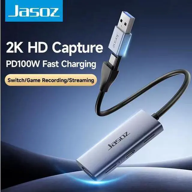 Alt view image 2 of 6 - Jasoz USB 3.0/Type-C HDMI Video Capture Card, 4K 30Hz Input with 100W PD Power Delivery, Aluminum Alloy Body for Live Streaming, Gaming, Conference (Deep Space Grey)