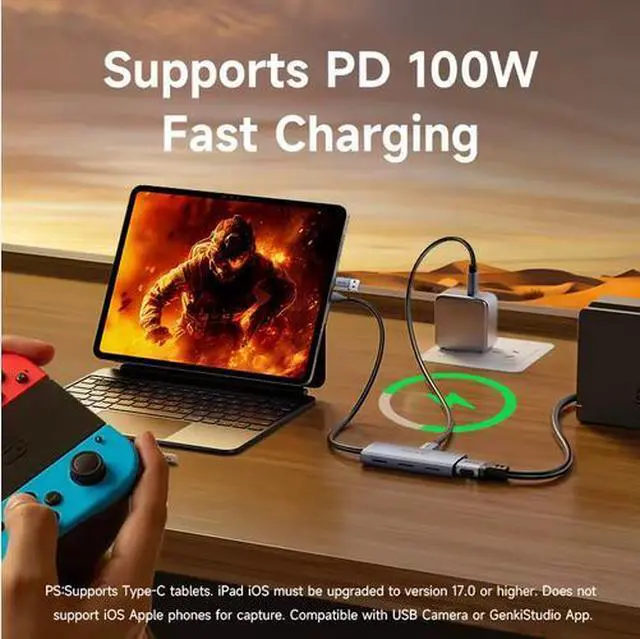 Alt view image 5 of 6 - Jasoz USB 3.0/Type-C HDMI Video Capture Card, 4K 30Hz Input with 100W PD Power Delivery, Aluminum Alloy Body for Live Streaming, Gaming, Conference (Deep Space Grey)