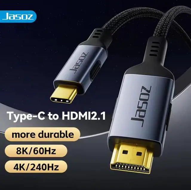 Alt view image 2 of 5 - Jasoz 8K USB-C to HDMI Cable, 48Gbps High Speed Male to Male Cord with Aluminum Alloy Connector for Laptop, 8K Camera, HDTV, Home Theater & Projector 2M